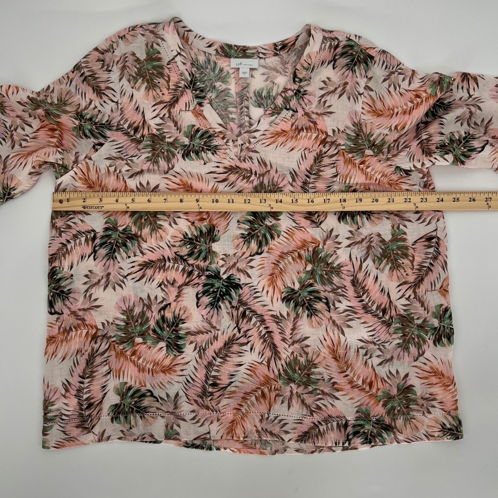 J. Jill Love Linen Women Tropical Palm Leaf Bell Sleeve‎ Tunic Top Size L Pink - Picture 9 of 11